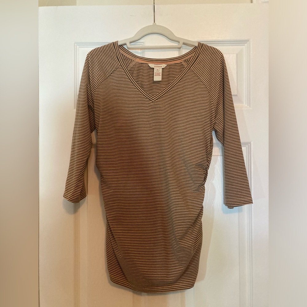 Sundance V-Neck Blouse, Size Medium, Orange/Gray